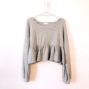 Anthropologie cropped peplum waffle thermal M